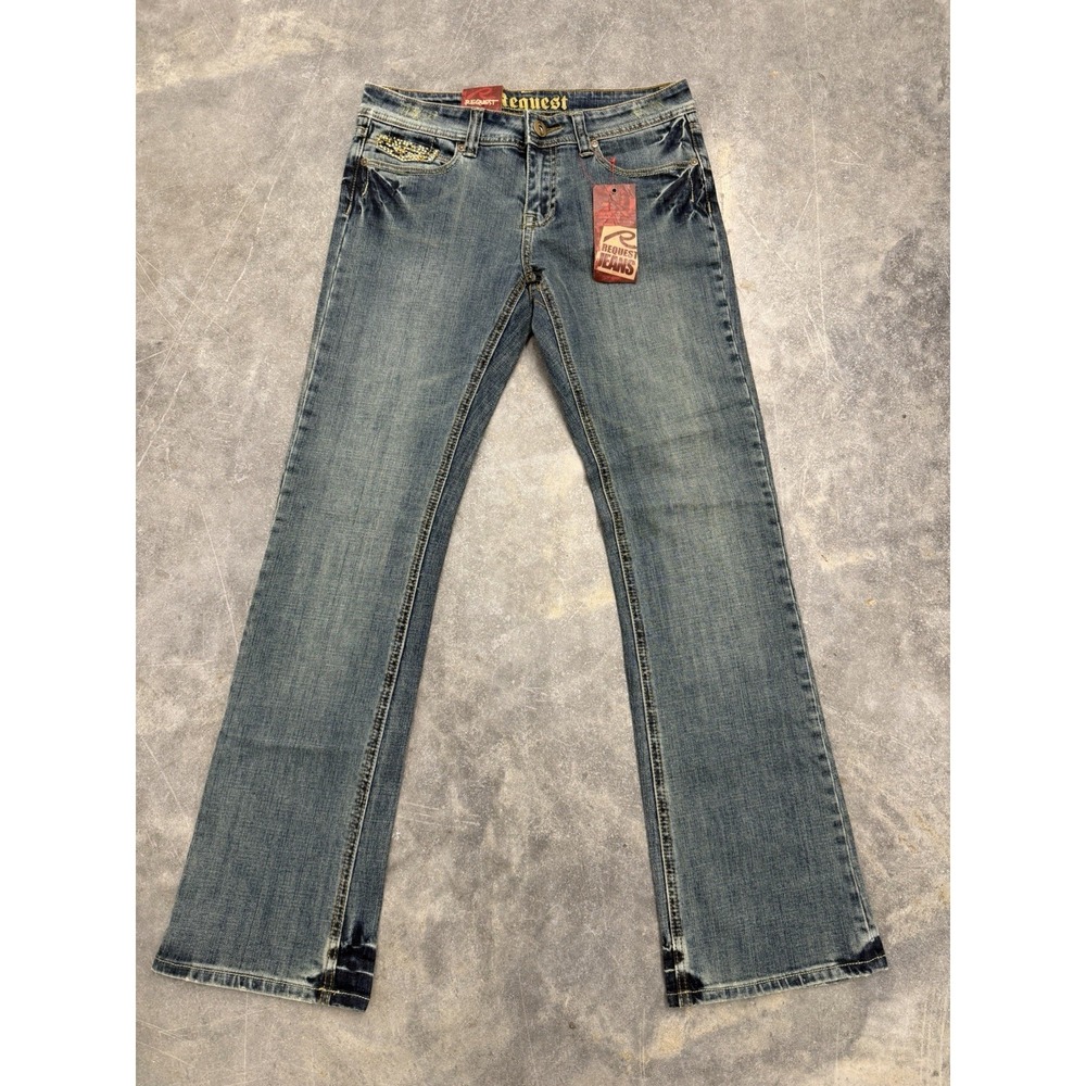 Request Jeans‎ Women 30x31 Blue Bootcut Embellished Stretch Low Rise Y2K